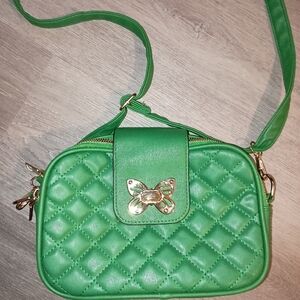 NWOT Green Quilted Crossbody Bag Y2k With Butterfly Buckle